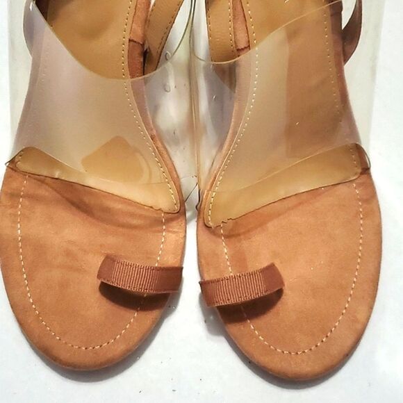 Fashion Nova Nude Toe Strap Clear Slingback Stiletto Heels - Picture 3 of 12